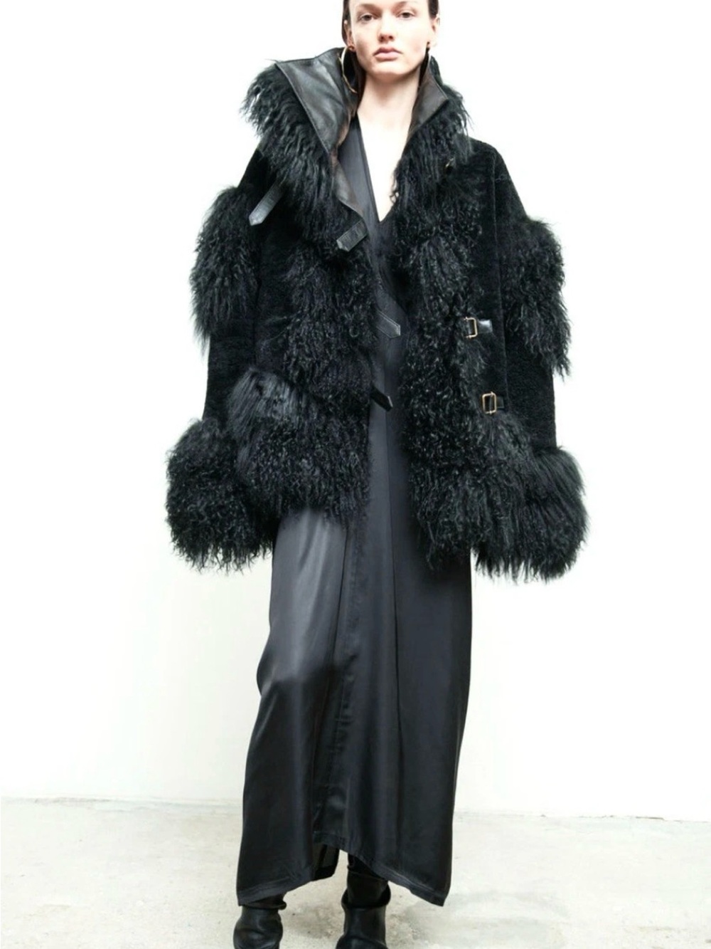 Free People Nicholas K Taos Upcycled Shearling Coat Fur Collar Trim Black - Picture 5 of 7